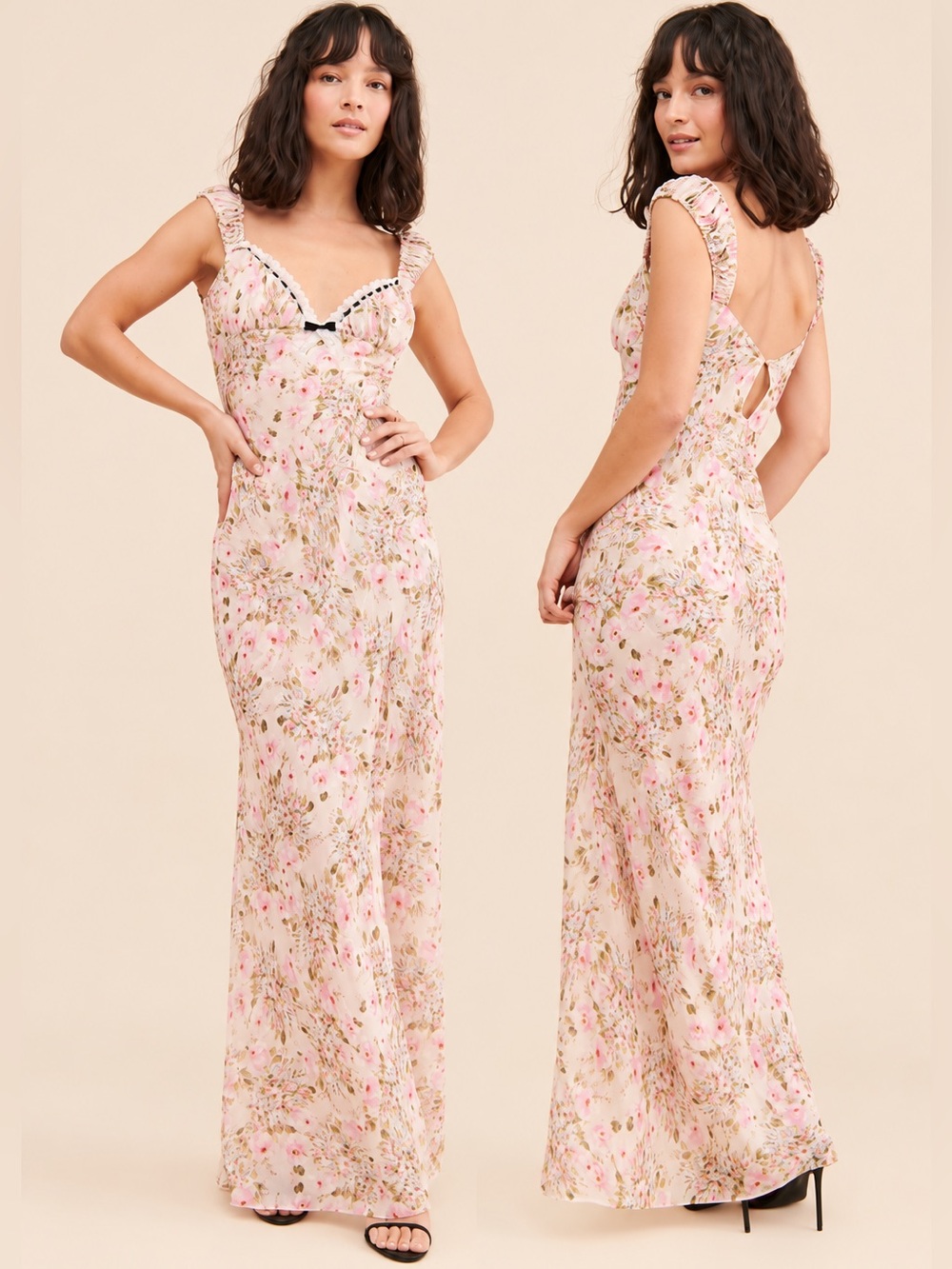For Love & Lemons Emmaline Floral Maxi Dress XS Romantic Open Back